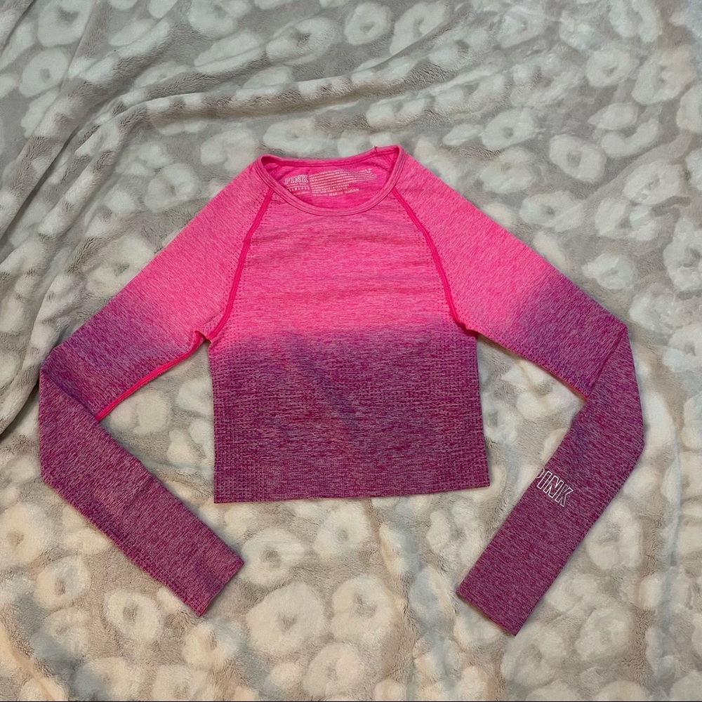 PINK Victoria’s Secret Pink Purple Ombré Seamless Long Sleeve Crop Top Size XS